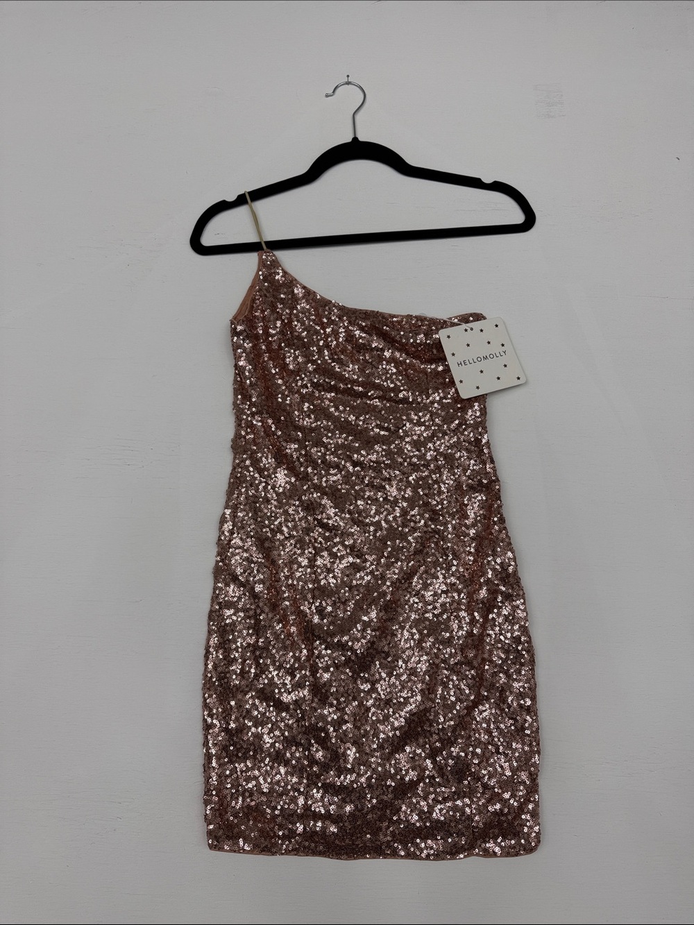 Hello Molly Rose-Tinted Sequin One-Shoulder Mini Dress